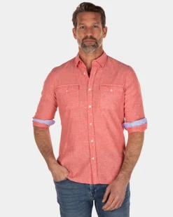 Einfarbiges Leinenhemd aus Baumwolle - Orange Red