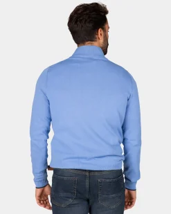 Feinstrick blauer Pullover mit halbem Reißverschluss - Frozen Blue