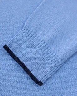 Feinstrick blauer Pullover mit halbem Reißverschluss - Frozen Blue