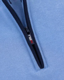 Feinstrick blauer Pullover mit halbem Reißverschluss - Frozen Blue