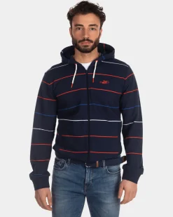 Gestreifte Strickjacke blau rot weiß - Industrial Navy