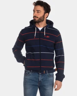 Gestreifte Strickjacke blau rot weiß - Industrial Navy