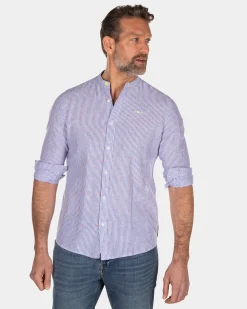 Gestreiftes, kragenloses Hemd - Light Blue