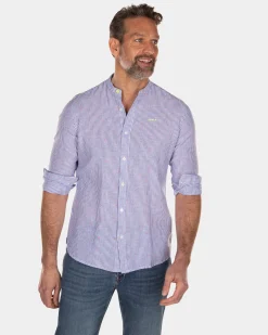 Gestreiftes, kragenloses Hemd - Light Blue