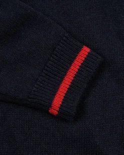 Gestrickte pullover mit halbem Reißverschluss und Akzentfarben - Milky Ecru