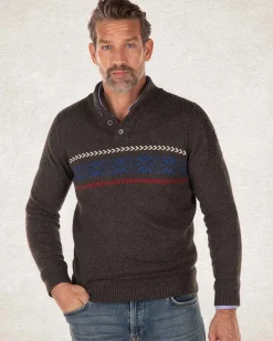 Gestrickte pullover mit halber Knopfleiste - Smoked Green