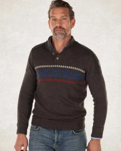 Gestrickte pullover mit halber Knopfleiste - Smoked Green