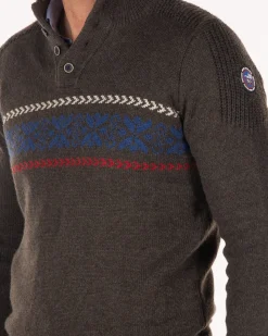 Gestrickte pullover mit halber Knopfleiste - Smoked Green