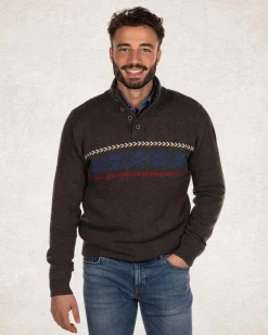 Gestrickte pullover mit halber Knopfleiste - Smoked Green