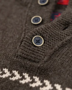 Gestrickte pullover mit halber Knopfleiste - Smoked Green