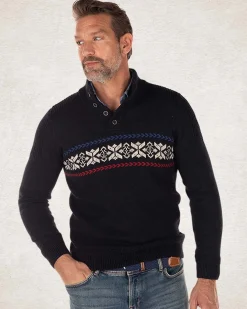 Gestrickte pullover mit halber Knopfleiste - Pitch Navy