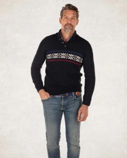 Gestrickte pullover mit halber Knopfleiste - Pitch Navy