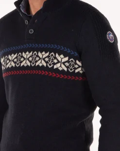 Gestrickte pullover mit halber Knopfleiste - Pitch Navy