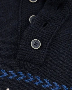 Gestrickte pullover mit halber Knopfleiste - Pitch Navy