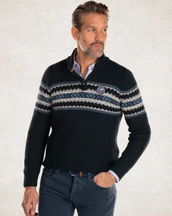 Gestrickter Pullover mit halbem Reißverschluss - Crushing Green