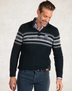 Gestrickter Pullover mit halbem Reißverschluss - Crushing Green