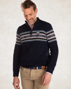 Gestrickter Pullover mit halbem Reißverschluss - Pitch Navy