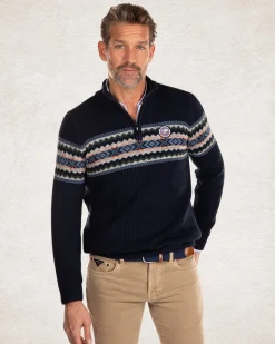 Gestrickter Pullover mit halbem Reißverschluss - Pitch Navy