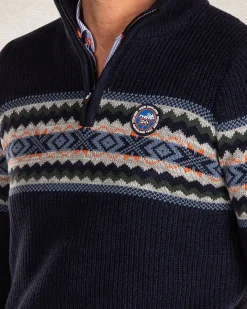 Gestrickter Pullover mit halbem Reißverschluss - Pitch Navy