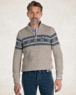 Gestrickter Pullover mit halbem Reißverschluss - Sahara Sand