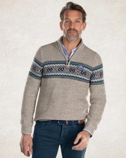 Gestrickter Pullover mit halbem Reißverschluss - Sahara Sand