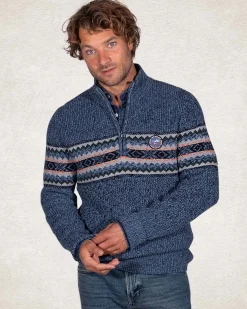 Gestrickter Pullover mit halbem Reißverschluss - Cloudy Blue