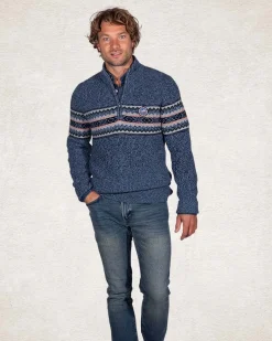 Gestrickter Pullover mit halbem Reißverschluss - Cloudy Blue