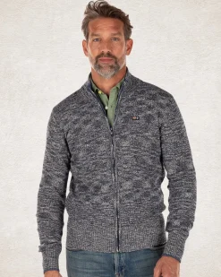 Grauer, gerippter Baumwoll-Strickjacke