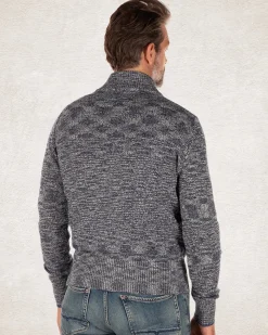 Grauer, gerippter Baumwoll-Strickjacke