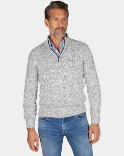 Grauer Strickpullover mit halbem Reißverschluss - Powder Sand