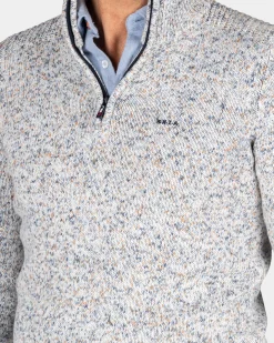 Grauer Strickpullover mit halbem Reißverschluss - Powder Sand