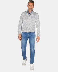 Grauer Strickpullover mit halbem Reißverschluss - Powder Sand