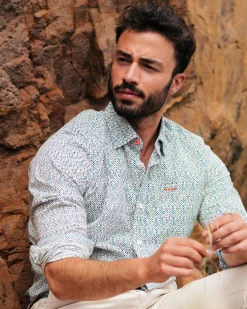 Grün bedrucktes Baumwollhemd