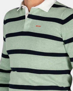 Grüne Langarmpolo mit dunkelgrünen Streifen