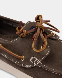 Grüne Leder-Bootsschuhe