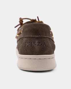 Grüne Leder-Bootsschuhe