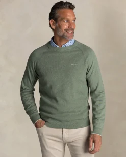 Grüner Baumwollpullover mit Rundhalsausschnitt