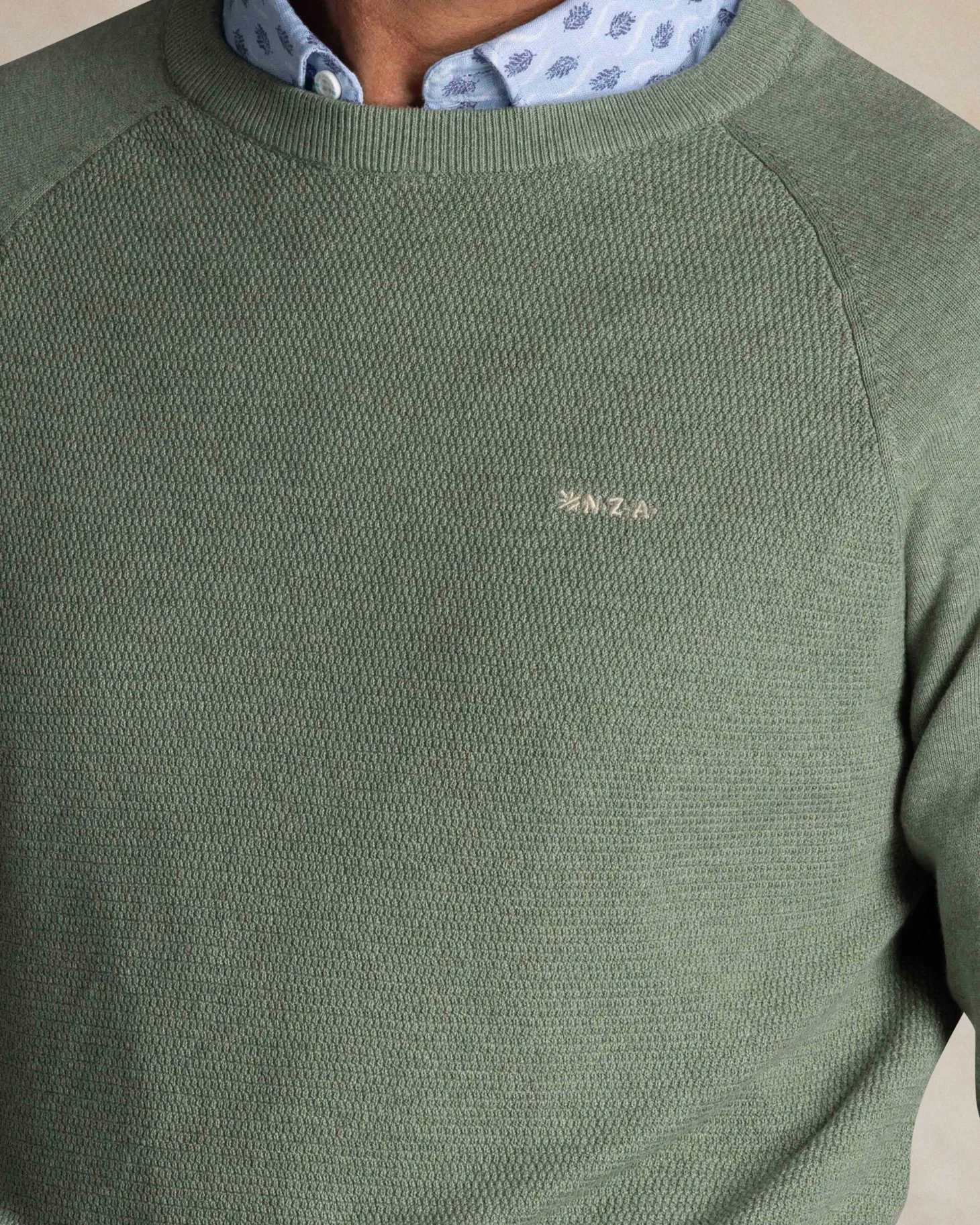 Grüner Baumwollpullover mit Rundhalsausschnitt