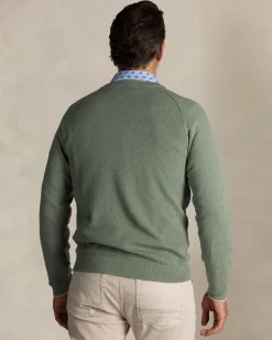 Grüner Baumwollpullover mit Rundhalsausschnitt