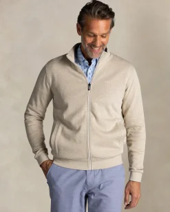 Grüner Baumwollpullover mit Reißverschluss