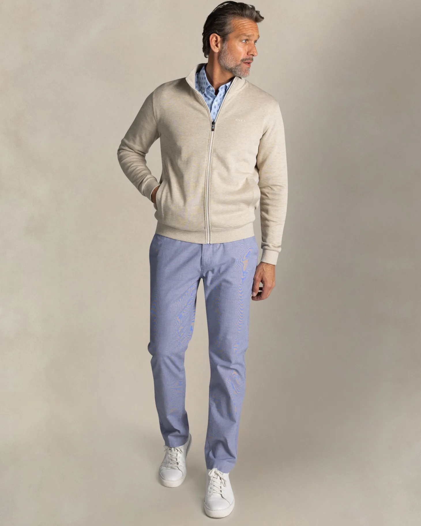 Grüner Baumwollpullover mit Reißverschluss