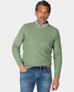 Grüner einfarbiger Pullover mit Rundhalsausschnitt