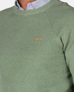 Grüner einfarbiger Pullover mit Rundhalsausschnitt