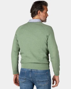 Grüner einfarbiger Pullover mit Rundhalsausschnitt