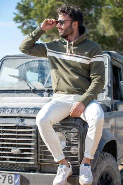 Grüner Kapuzenpullover mit weißem Streifen - Jacket Army