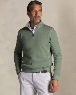 Grüner pullover mit halbem reißverschluss aus baumwolle