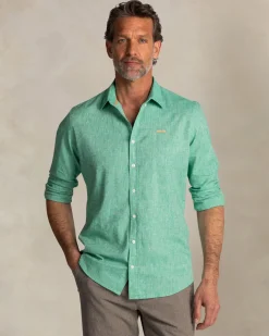 Grünes Baumwoll-Leinen-Hemd mit langen Ärmeln