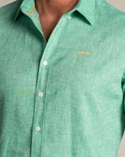 Grünes Baumwoll-Leinen-Hemd mit langen Ärmeln