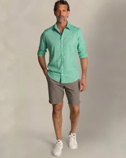 Grünes Baumwoll-Leinen-Hemd mit langen Ärmeln