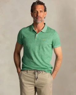 Grünes einfarbiges Poloshirt aus Baumwolle und Leinen